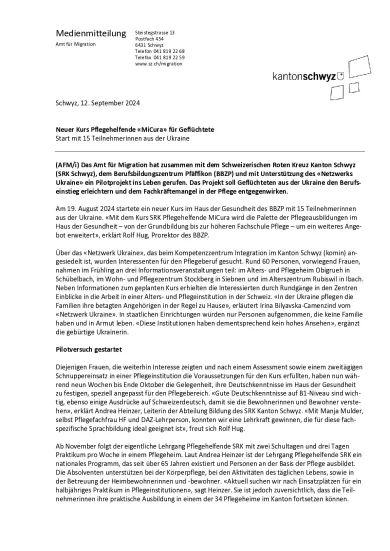 Medienmitteilung Kanton Schwyz «MiCura»