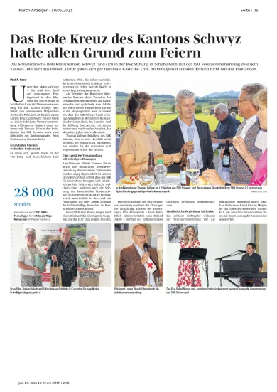 Bericht über Jubiläums-Vereinsversammlung, im «March Anzeiger» vom 10.06.2025